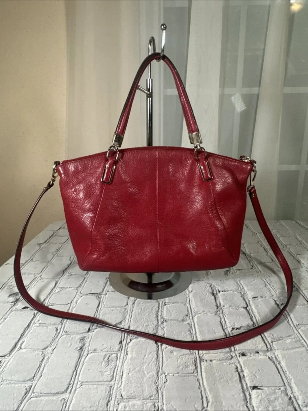 Coach Kelsey Pebbled Leather Red Satchel Crossbody Bag Purse